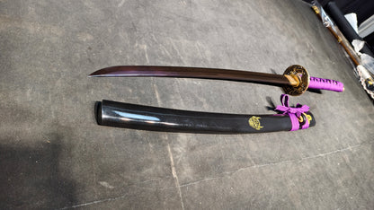 Purple flame t10 forged short knife is very sharp,katana ,short knife