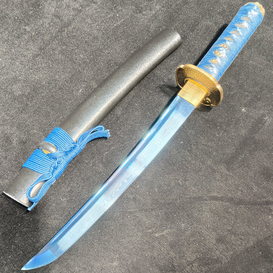 blue phantom assassin（T10 covered with soil and burnt the blade to form texture and quench blue）katana,short knife
