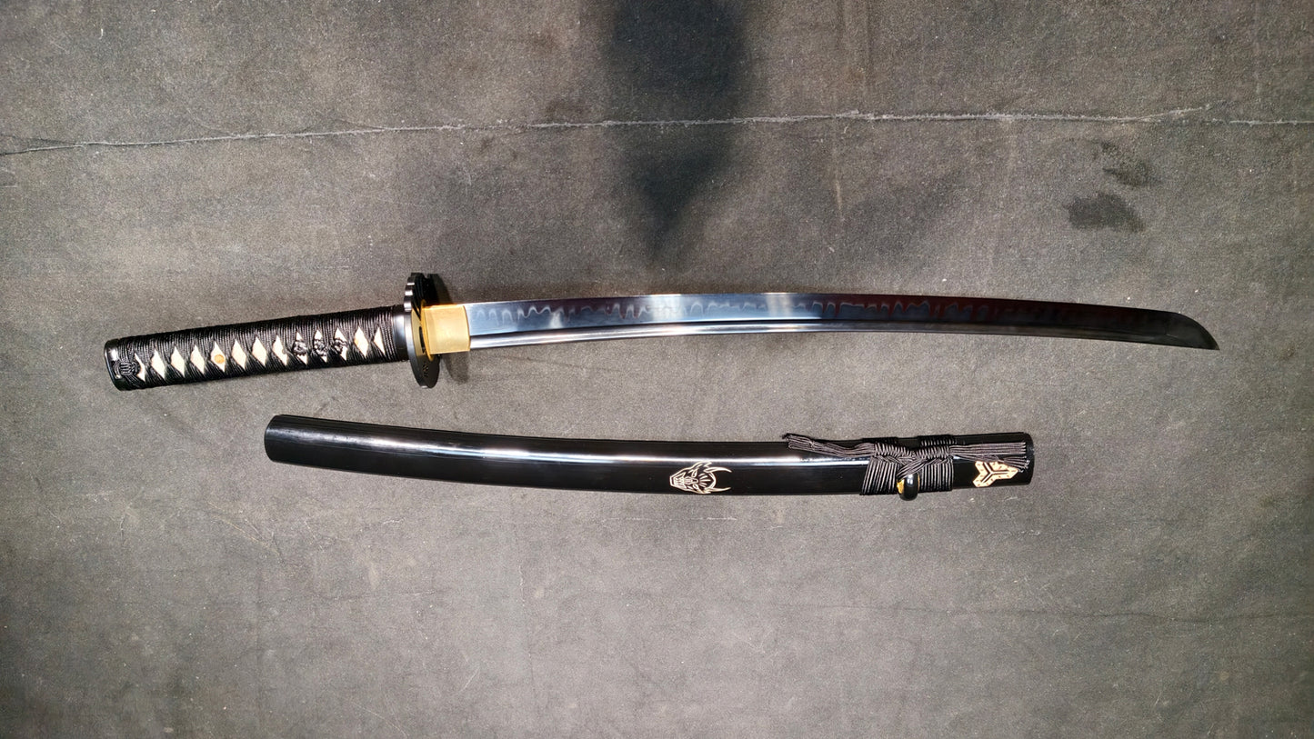 Black blade magic knife（T10 covers the soil and burns the blade to form ripples, quenched black）katana