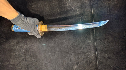 blue phantom assassin（T10 covered with soil and burnt the blade to form texture and quench blue）katana,short knife