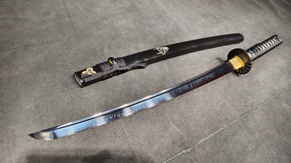 Black blade magic knife（T10 covers the soil and burns the blade to form ripples, quenched black）katana
