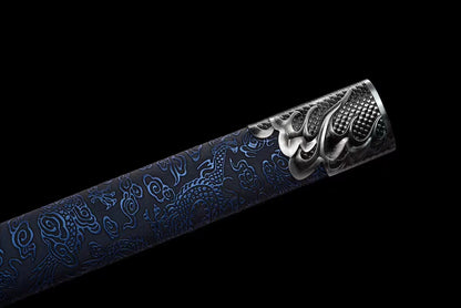 Manganese steel forging process, baked blue laser engraving pattern枭龙战刃