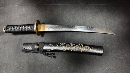 dragon hand（T10 earth-covered burning blade, carved dragon）katana,short knife